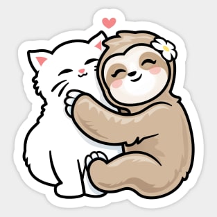 Sloth Hugging Kitty Cat Funny Cute Best Friend Sticker